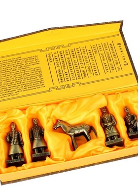 朴器 合金兵马俑五件套摆件西安铜车马俑秦兵马俑摆件工艺品礼品