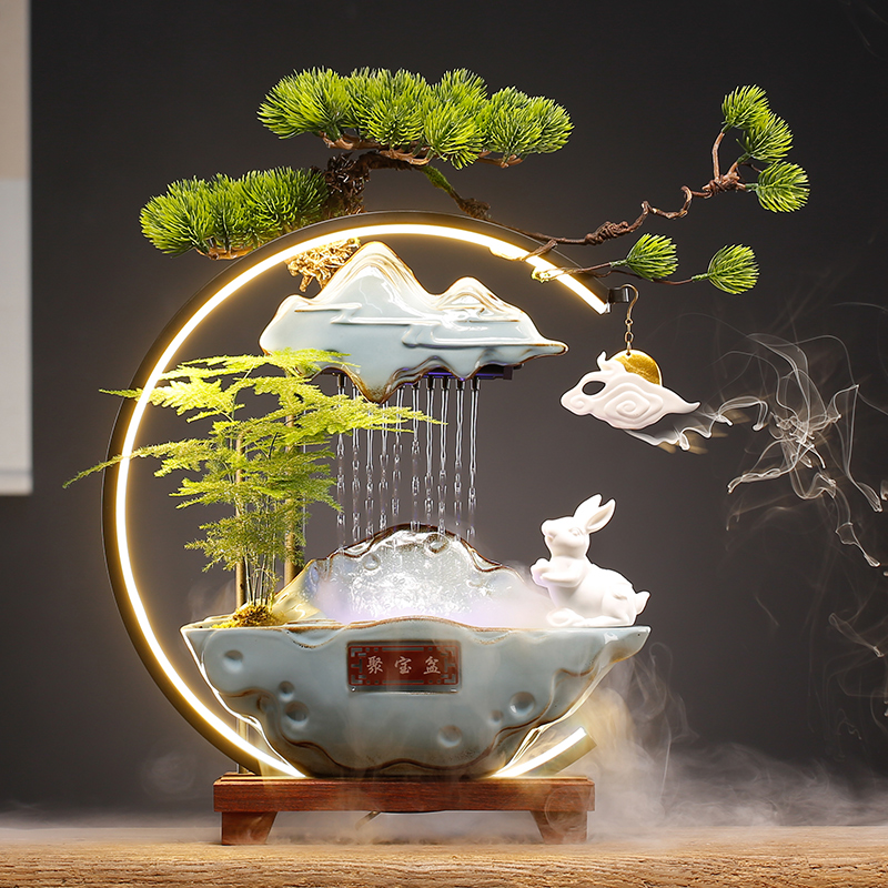 招财猫流水摆件循环水假山喷泉生财办公室桌O面装饰品乔迁开业礼