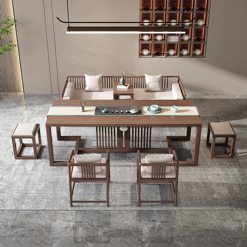 新品新中式泡茶桌椅组合公室功夫茶台实木茶桌1米8禅意茶室家具家