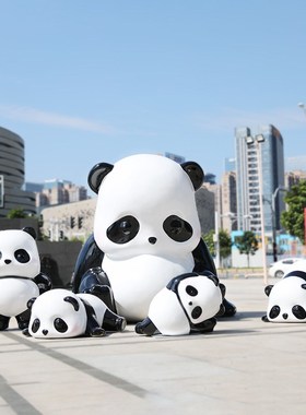 户外玻璃钢卡通熊猫雕塑商场景区草坪网红打卡美陈装饰摆件品定制