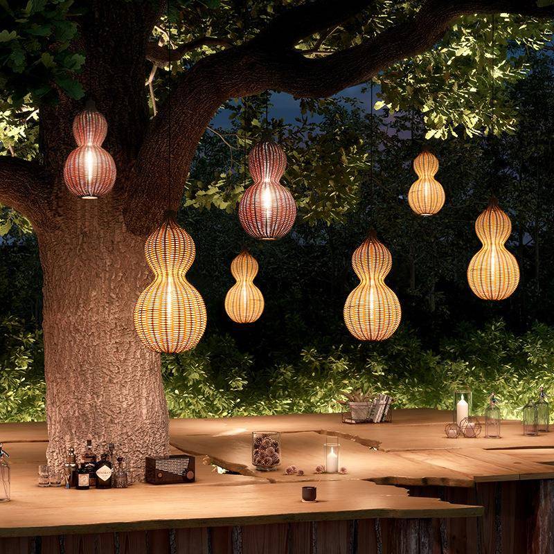 户外吊灯藤编别墅凉亭灯院子景观灯防水走廊庭院灯中式葫芦挂树灯