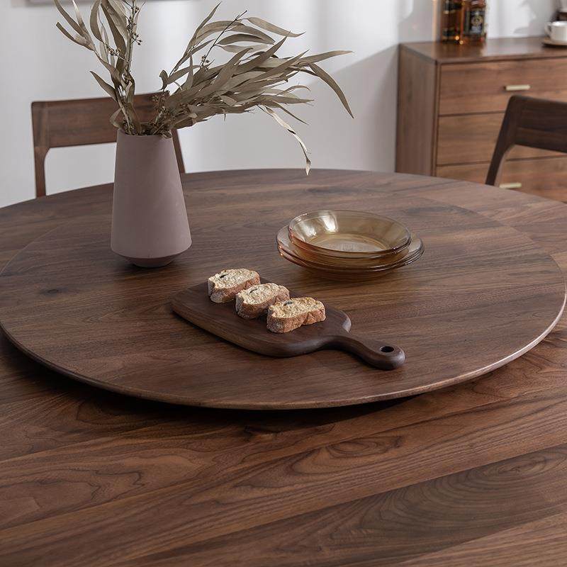 北美黑胡桃原木多功能北欧新中式带转盘全实木圆桌家用简约圆桌