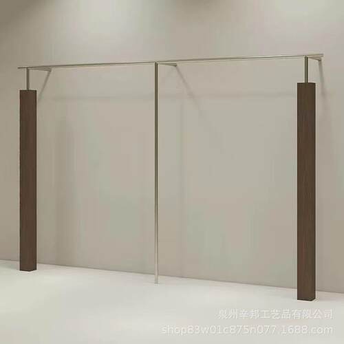 女装展示架买手服装店靠墙架胡桃色陈列架中古风货架不锈钢挂衣架