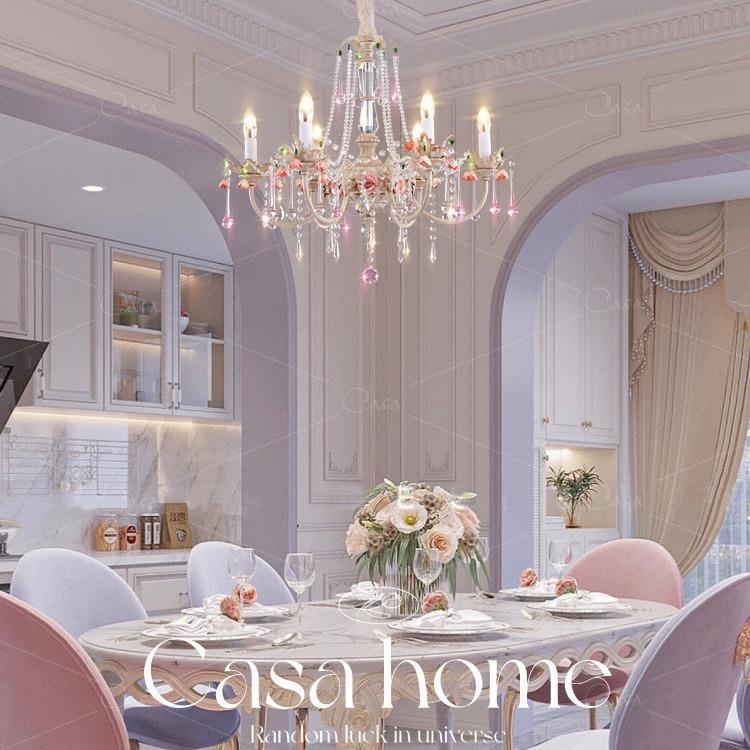 法式玫瑰水晶客厅吊灯美式复古花朵吊灯轻奢餐厅灯大气奢华主卧灯