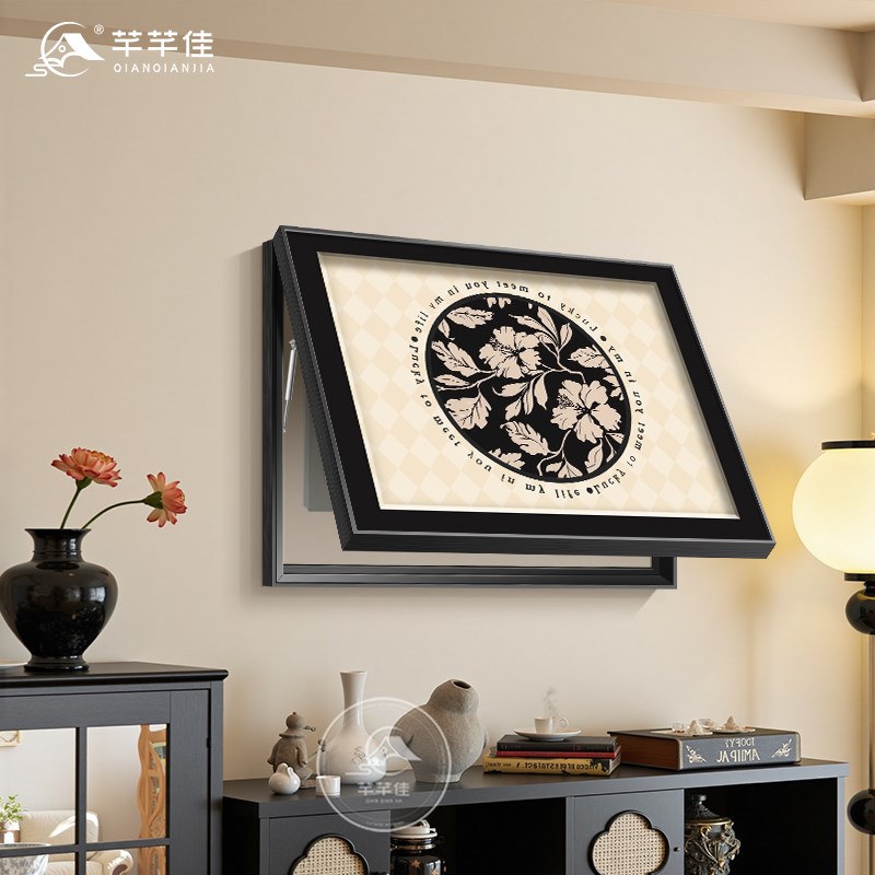 黑白花卉免打孔电表箱装饰画中古风法式壁画配电箱网线盒遮挡挂画图片