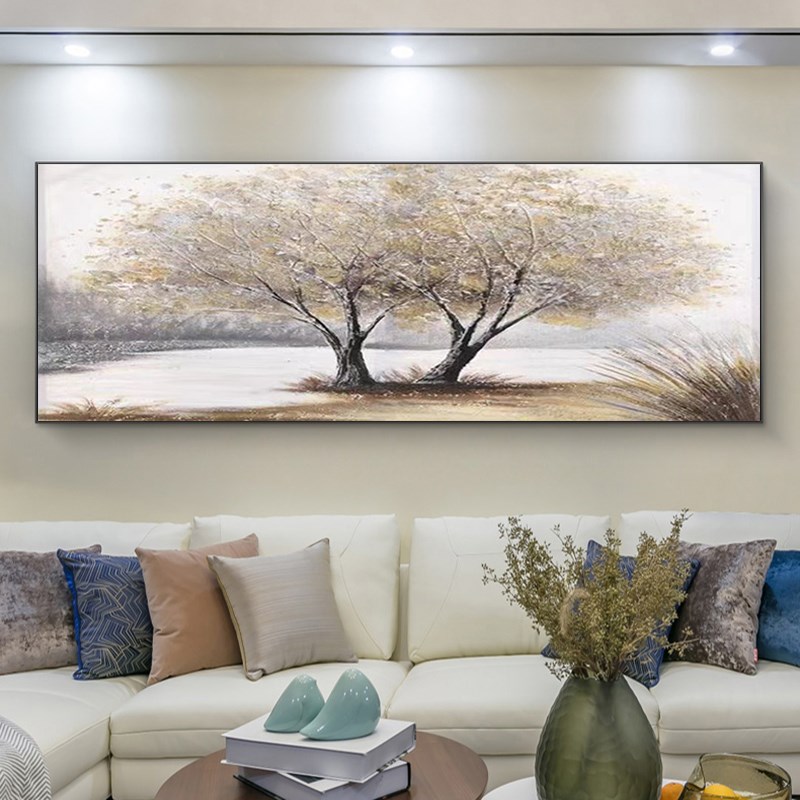 手绘油画发财树高档客厅沙发背景墙挂画现代抽象金银办公室装饰画图片