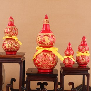 飾禮品葫蘆掛件 紅色正宗桃木葫蘆擺件開蓋空心彩繪喜慶實(shí)木雕刻裝