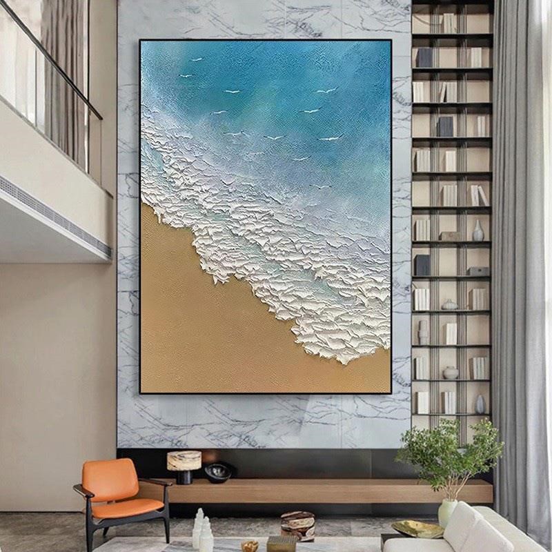纯手绘厚肌理立体浮雕画海浪油画客厅背景墙装饰画高级感挂画定制图片