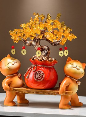发财树办公室招财猫摆件开业大吉乔迁礼物高档送礼品收银台装饰品
