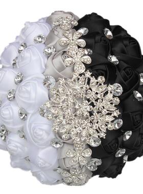 长期供应欧美爆款炫酷黑色渐浅撞色新娘手捧花婚庆装饰捧花W244