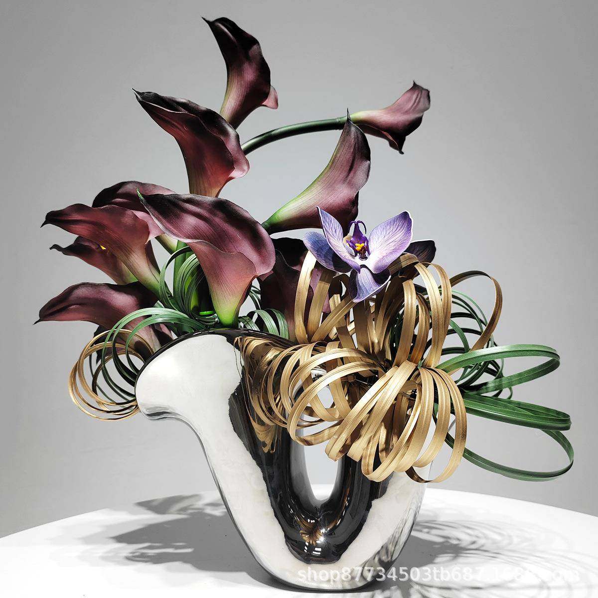 轻奢艺术花艺样板间售楼处客厅书房玄关柜深紫色花卉银色花瓶摆设,纺织面料/辅料/配套,纺织机械配件,淘宝优惠券,粉丝福利购,淘宝优惠卷