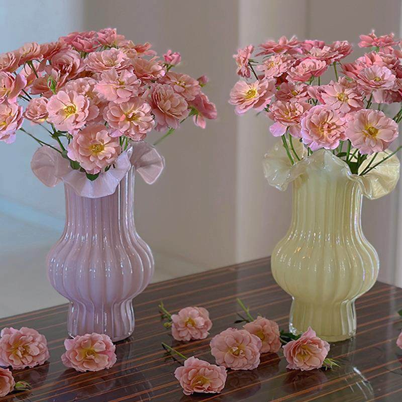 法式百褶花瓶温柔紫装饰摆件客厅插花高级感复古中古芬顿玻璃花器,纺织面料/辅料/配套,纺织机械配件,淘宝优惠券,粉丝福利购,淘宝优惠卷