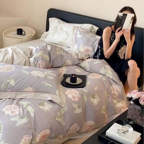 南通家纺田园印花床上四件套全棉纯棉100S长绒棉床单被套高档床品