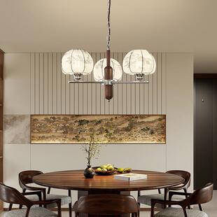 宋式美学吊灯复古南洋风客厅主灯卧室书房布艺法式胡桃木纹餐厅灯