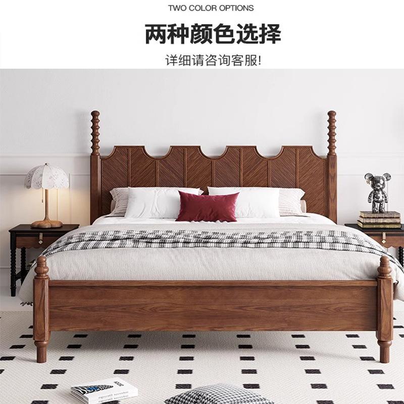 美式复古实木床2024年新款主卧双人红橡木法式1米8中古风艾米床