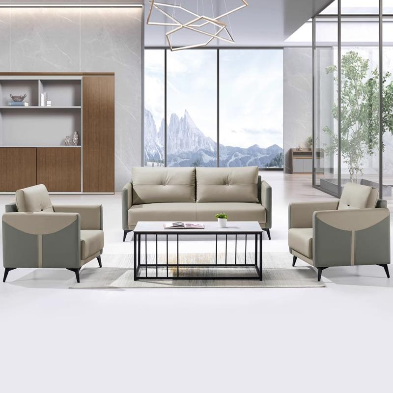 办公室接待洽谈沙发茶几会客商务现代简约真皮三人位组合意式极简