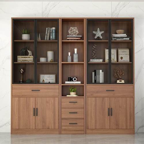 书柜轻奢带玻璃门客厅整面墙柜子办公室靠墙置物玻璃柜展示柜