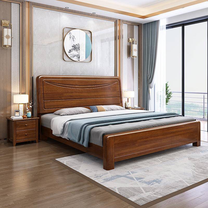 现代简约新中式实木床金丝檀实木婚床1.8m1.5双人2米大床南康家具