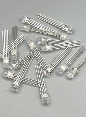 f5mm圆头全彩色RGB红绿蓝三色透明雾状共阴共阳四脚金线led灯幻彩