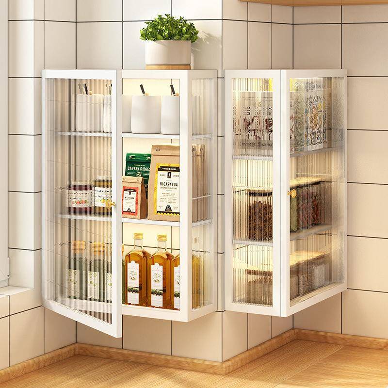 厨房壁挂新款式收纳柜免打孔调味品置物架墙上带门调料储物柜挂架