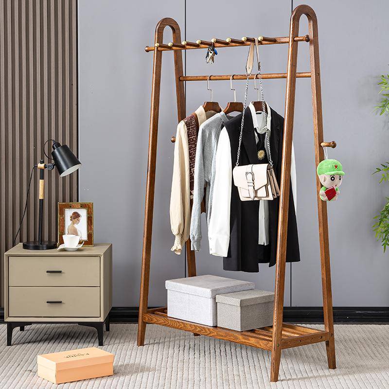 挂衣架落地卧室实木衣帽架家用简约轻奢衣架简易收纳房间衣服架子
