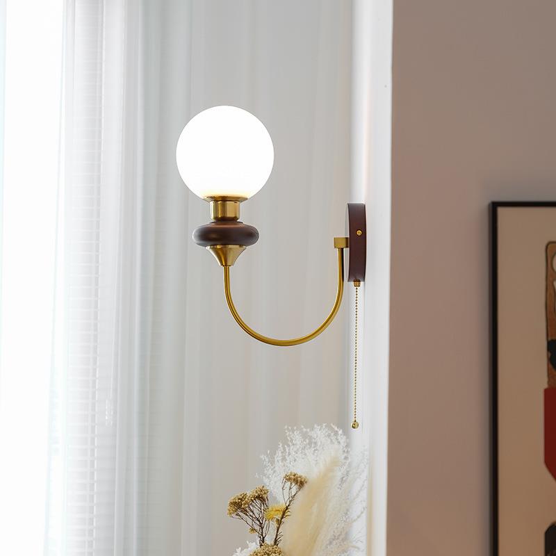 民灯法式复古床头壁灯南洋风美式中古卧室过道实木镜前灯拉线灯具