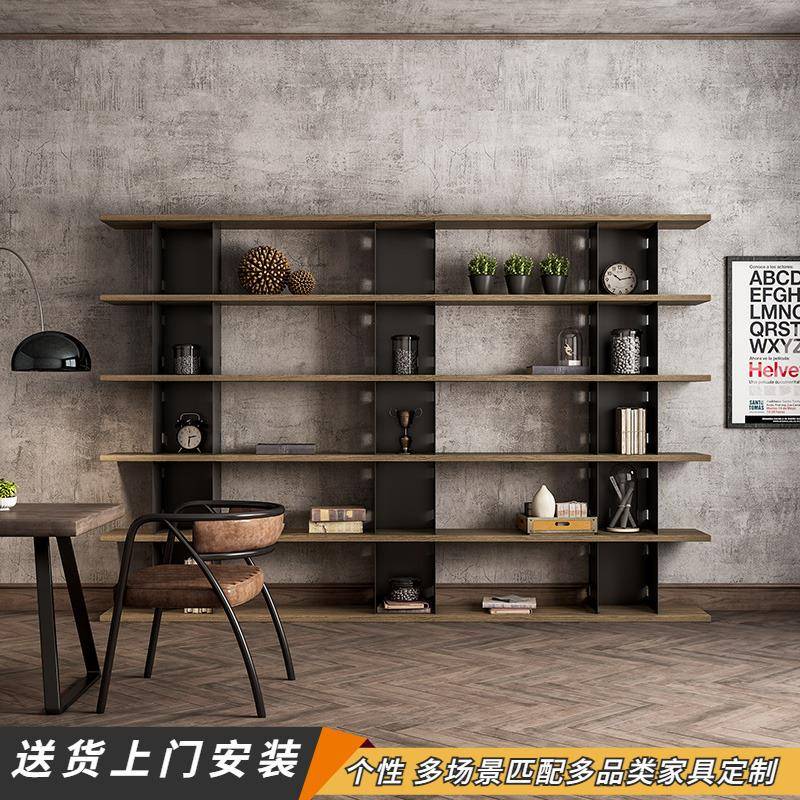 工业风铁艺书架落地实木置物架复古展示架办公室隔断架loft陈列架