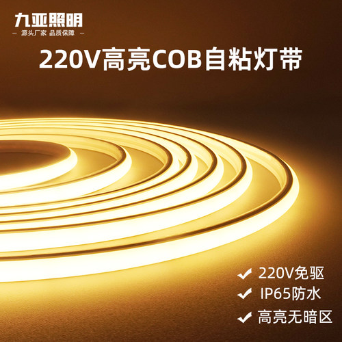 硅胶柔性COB灯带 家用氛围自粘免驱线性灯 220V户外防水LED灯条