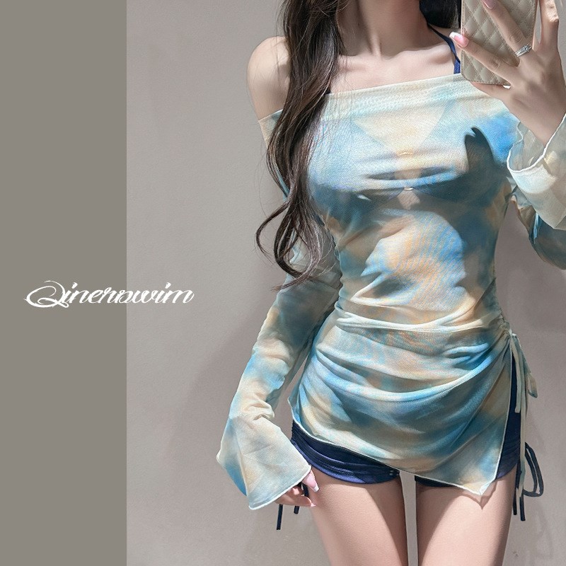 泳衣女分体保守三件套防晒罩衫遮肉显瘦韩版ins风少女新款游泳装