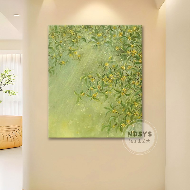 奶油风绿色桂花肌理纯手绘油画植物花卉客厅装饰画沙发背景墙挂画图片