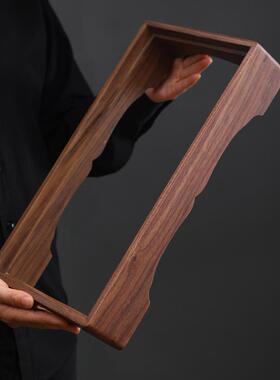 北美黑胡桃木电茶炉底座茶炉台面框架电磁炉实木边框炉架茶桌专用