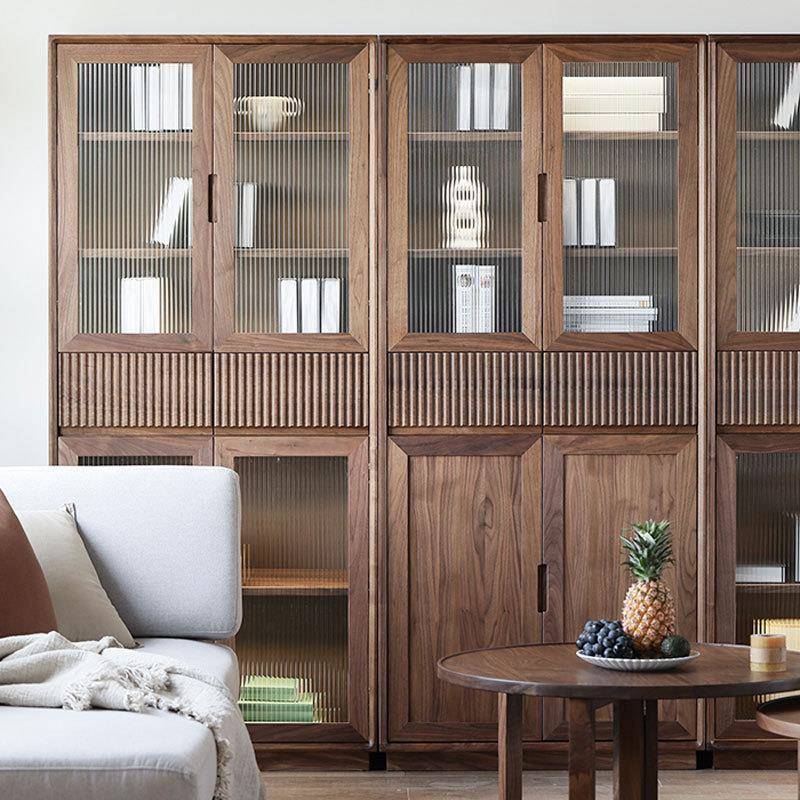 北美黑胡桃木全实木书柜一体靠墙组合北欧现代简约式满墙落地书架