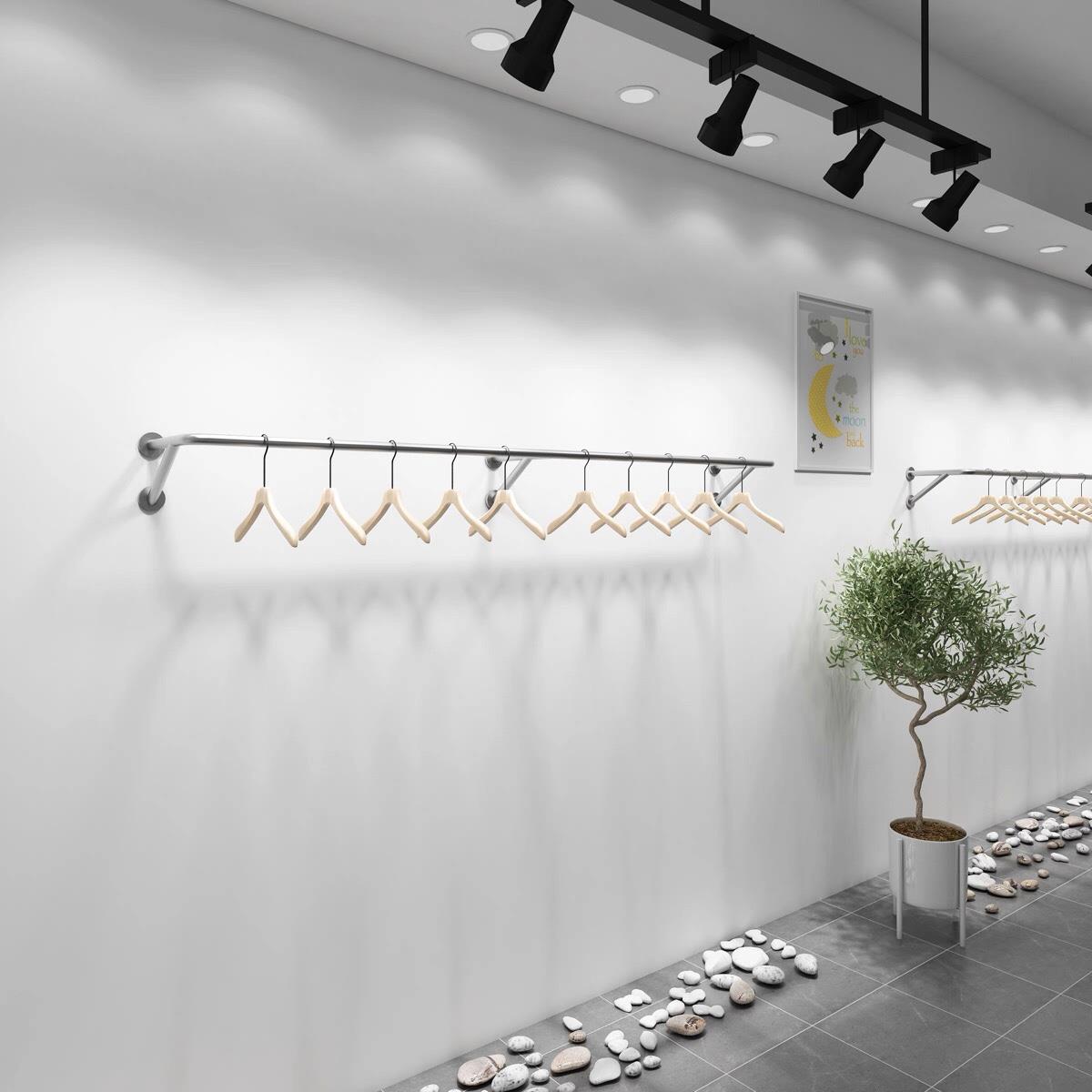 服装店上墙壁挂式货架男女装店墙上挂衣架展示架网红不锈钢拉丝银