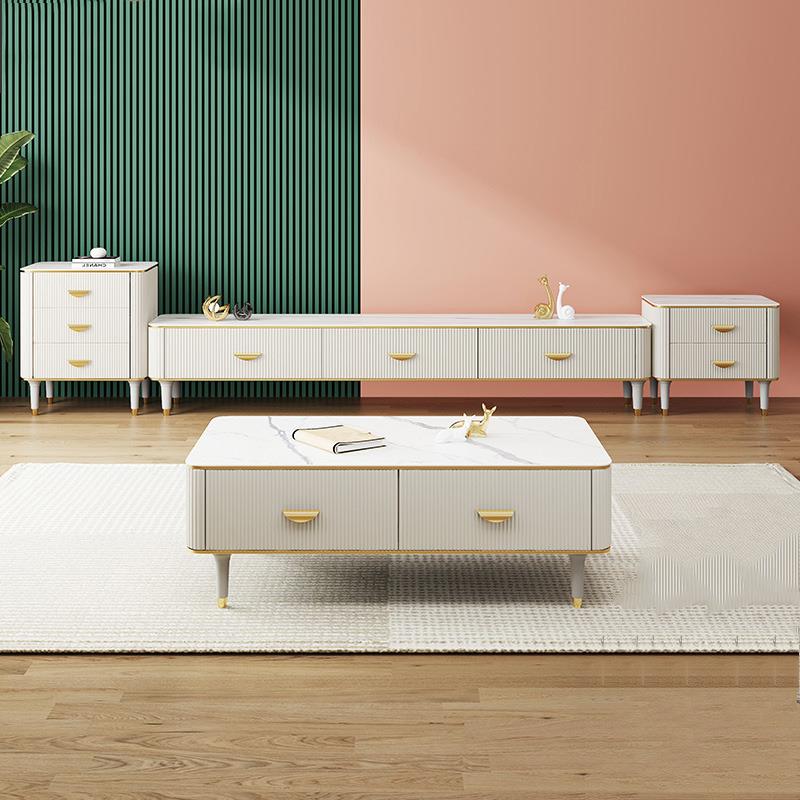 意式轻奢岩板茶几电视柜客厅简约小户型方形茶桌奶油风设计师款