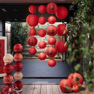 结婚喜字灯笼中式婚礼摆件新娘拍照道具婚房布置装饰手提客厅纸质