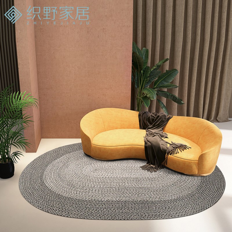 手工编织地毯客厅茶几垫家用卧室床边毯椭圆现代简约户外地垫定制
