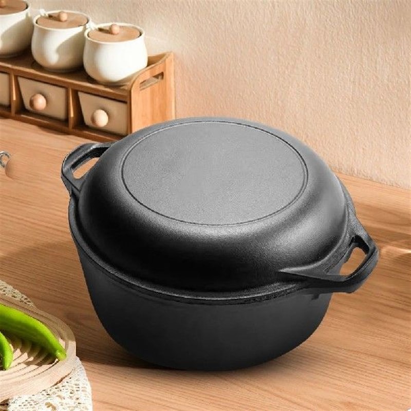 2 in 1 Cast Iron Dutch Oven with Skillet Lid Dutch Oven Pot