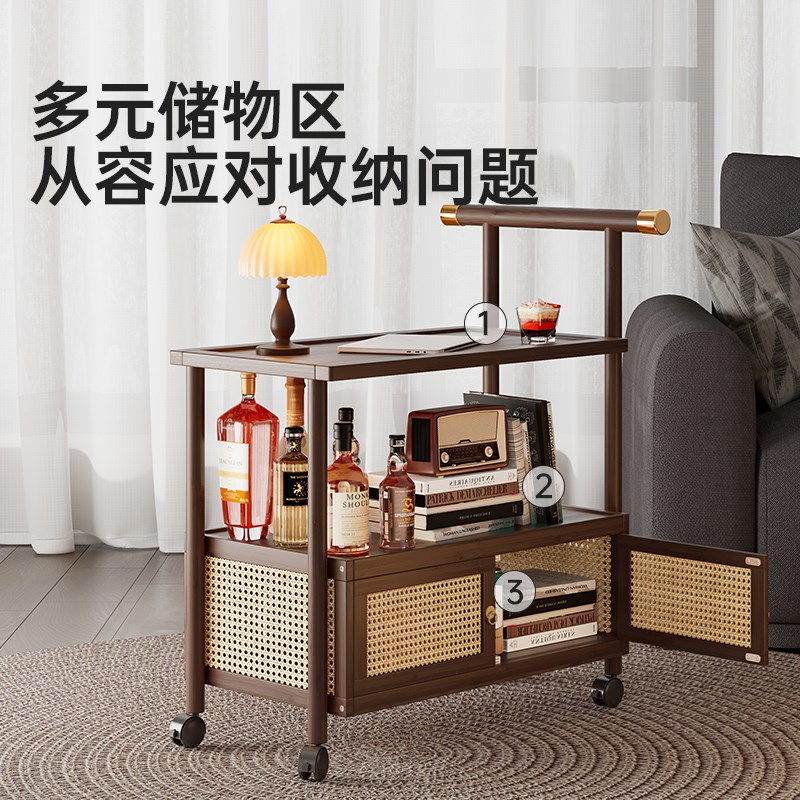 中古风小推车非实木移动可推拉家用复古茶几客厅沙发边几置物架子