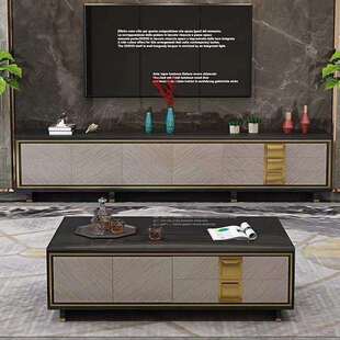 轻奢茶几电视柜地柜储物柜后现代简约美式电视柜钢化玻璃烤漆茶几