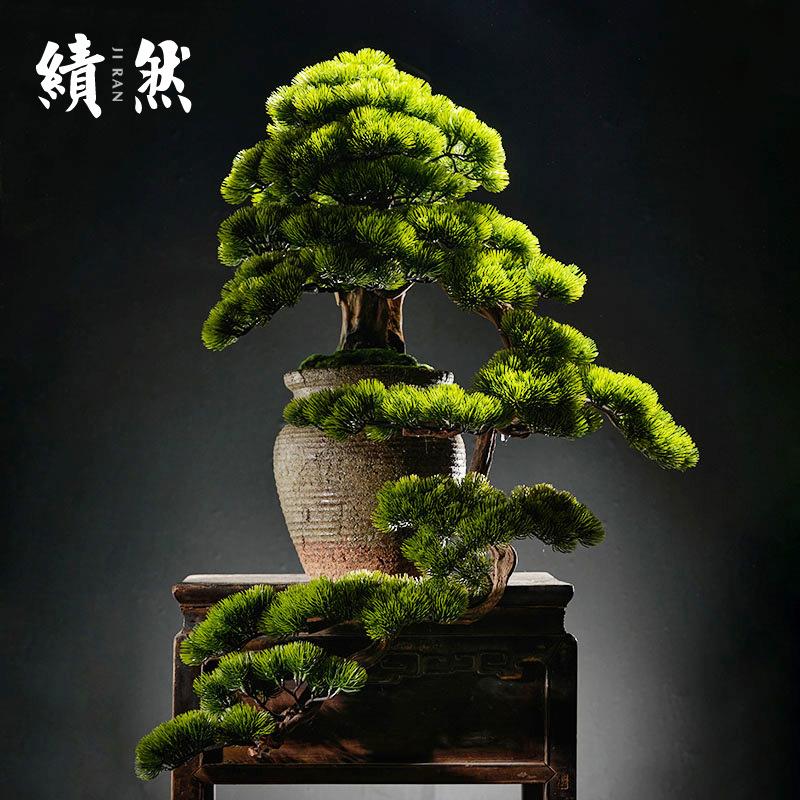 仿真迎客松盆景绿植盆栽客厅电视柜玄关办公室家居装饰新中式摆件