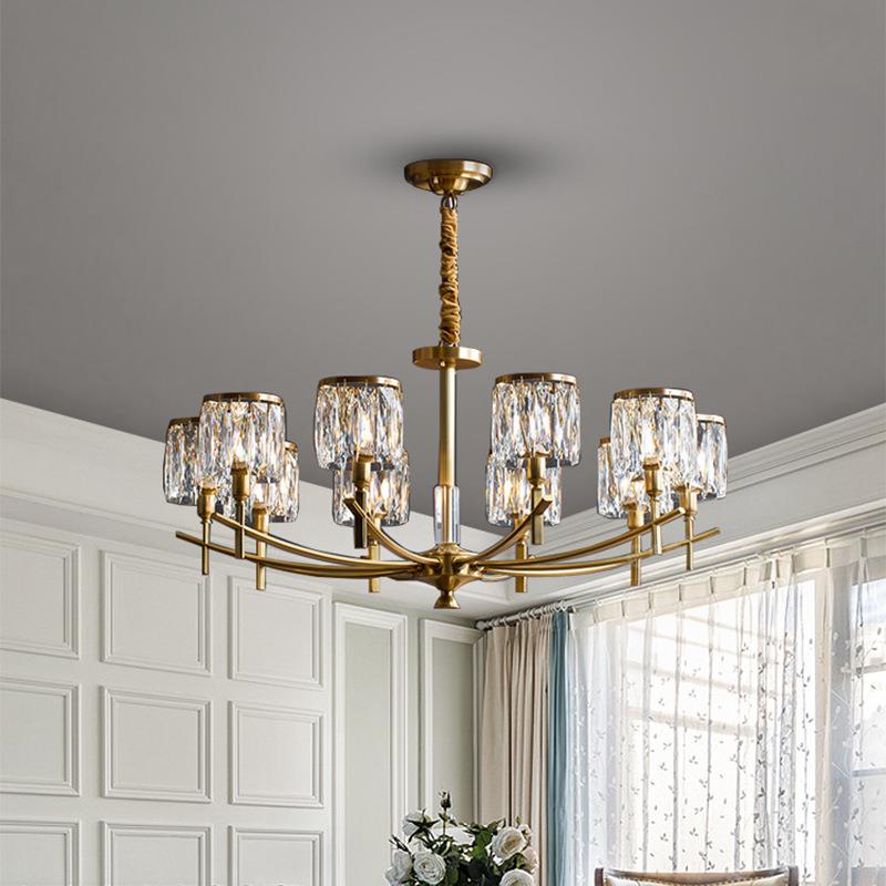 轻奢水晶吊灯美式全铜后现代客厅灯奢华大气别墅餐厅灯具