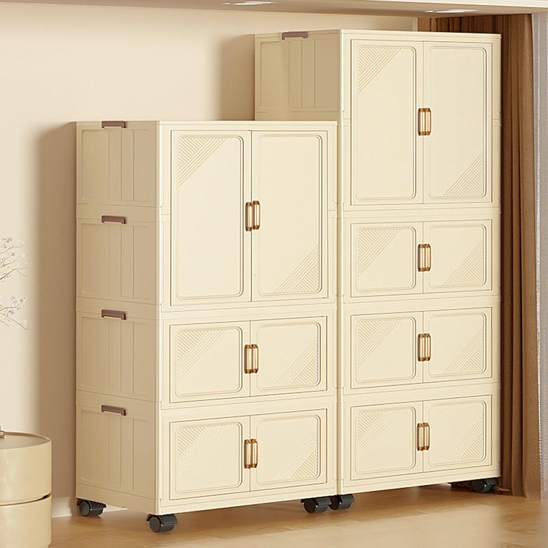 奶油色折叠衣柜家用多层衣橱双开门儿童家居卧室储物柜可折叠