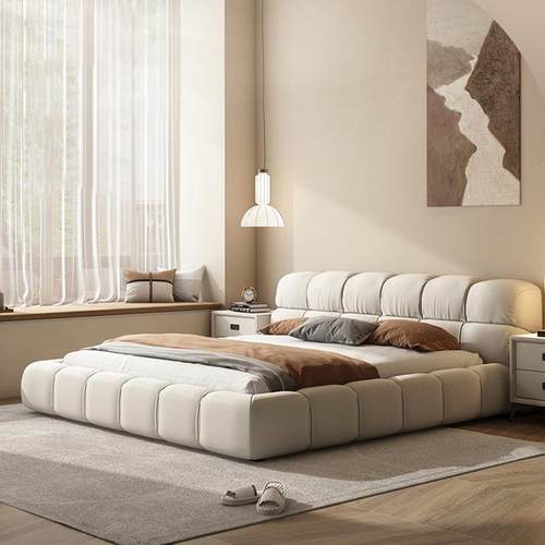 意式简约泡芙床奶油网红布艺床新款现代主卧1.8轻奢双人软包婚床