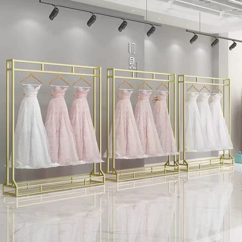 架子的影楼货架店挂衣架婚纱挂落地式高档旗袍礼服婚纱金色展示架