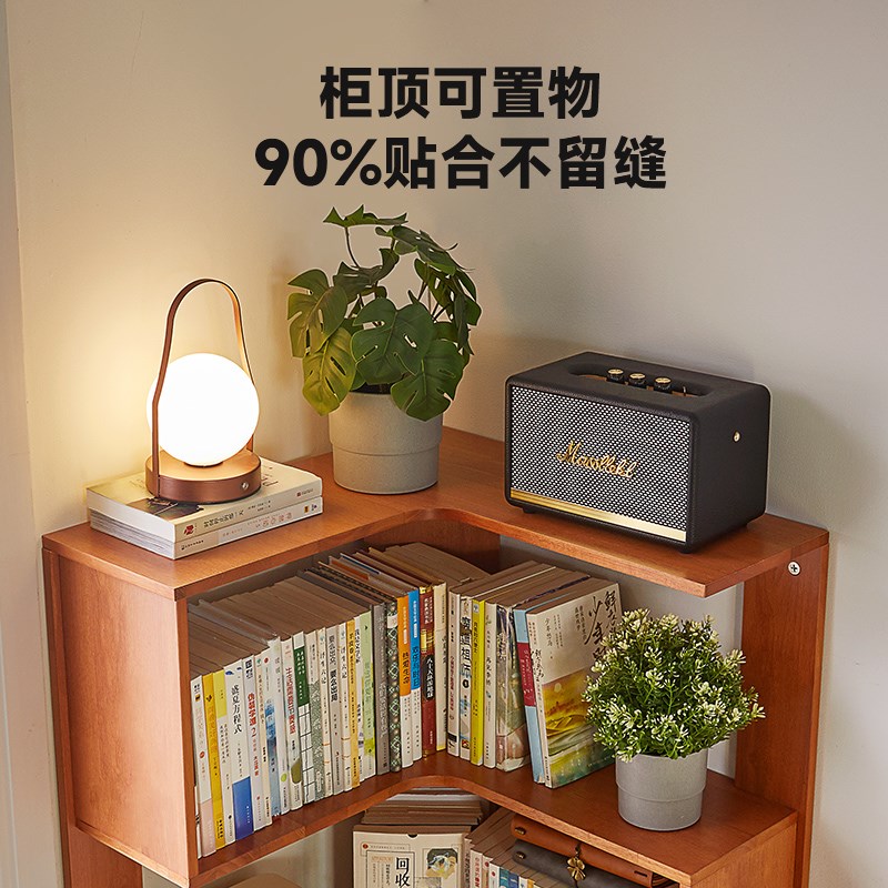 实木转角书架落地置物架客厅书柜储物柜一体靠墙角柜儿童绘本架