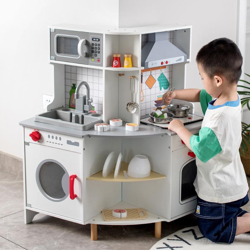 新品儿童转角厨房早教益智玩具仿真过家家木制玩具亲子互动
