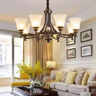 美式 卧室灯饰 全铜吊灯客厅灯简约大气复古灯具餐厅创意客厅新款