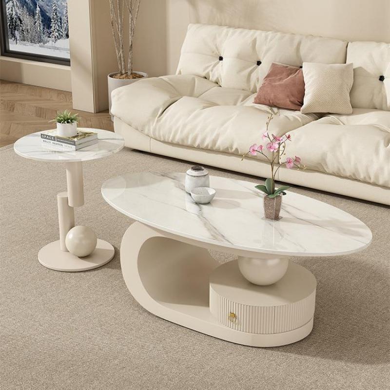 轻奢奶油岩板茶几家用客厅现代小户型沙发客厅组合椭圆形茶几豪华