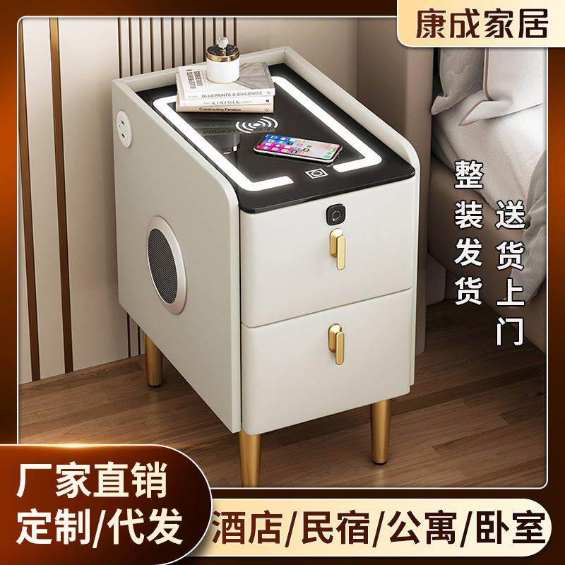 收纳柜北欧风格指纹解锁保险柜网红民宿前台窄边柜双层储物柜实木