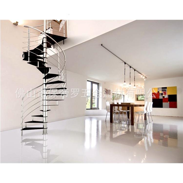 旋转楼梯钢木结构螺旋踏板304不锈钢护栏扶手栏杆